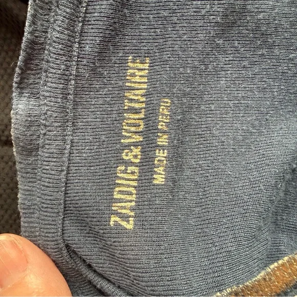 Zadig & Voltaire Midnight Blue Tee with Gold Trim - Picture 3 of 4